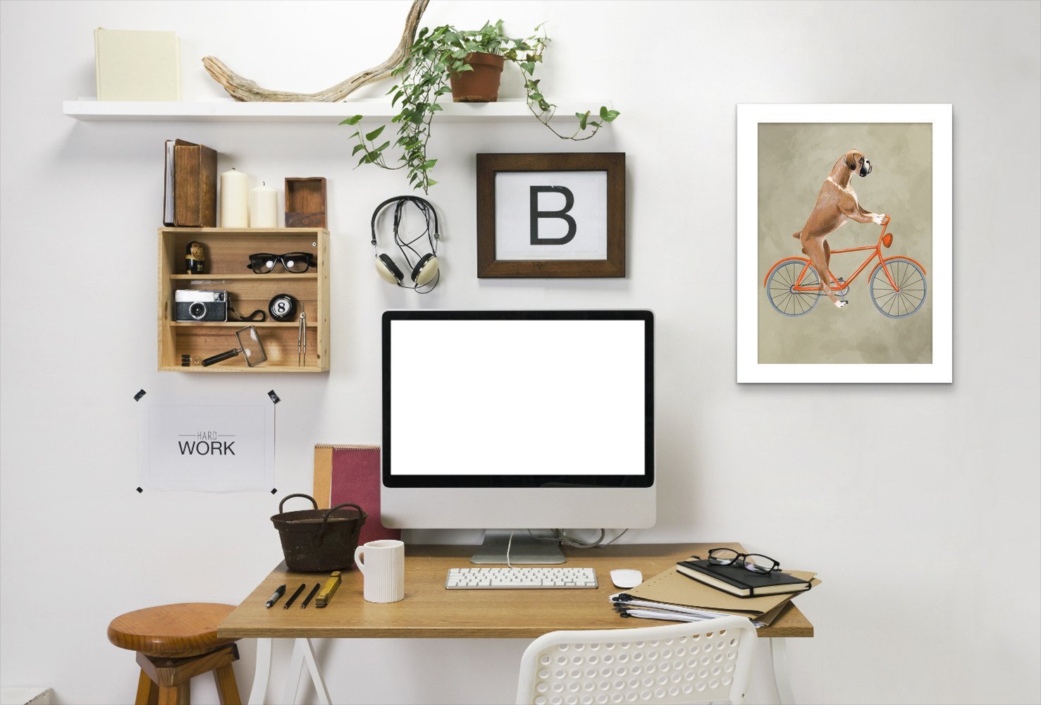 Boxer On Bicycle By Coco De Paris - White Framed Print - Wall Art - Americanflat