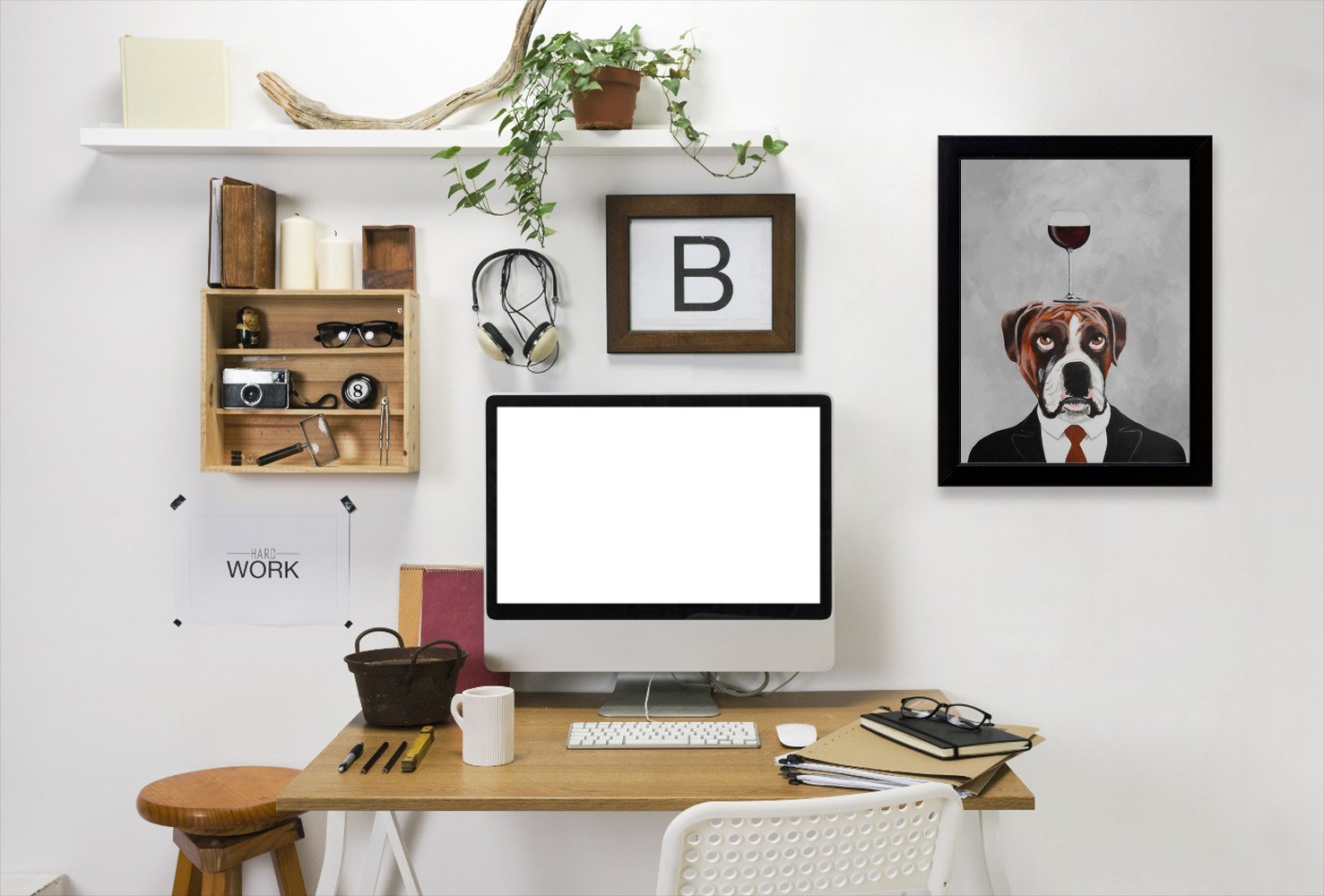 Boxer With Wineglass By Coco De Paris - Black Framed Print - Wall Art - Americanflat
