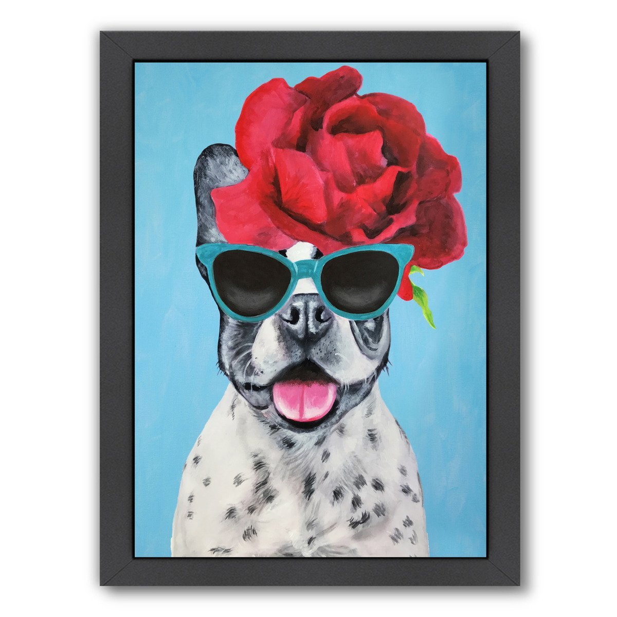 Bulldog Flower Power By Coco De Paris - Black Framed Print - Wall Art - Americanflat