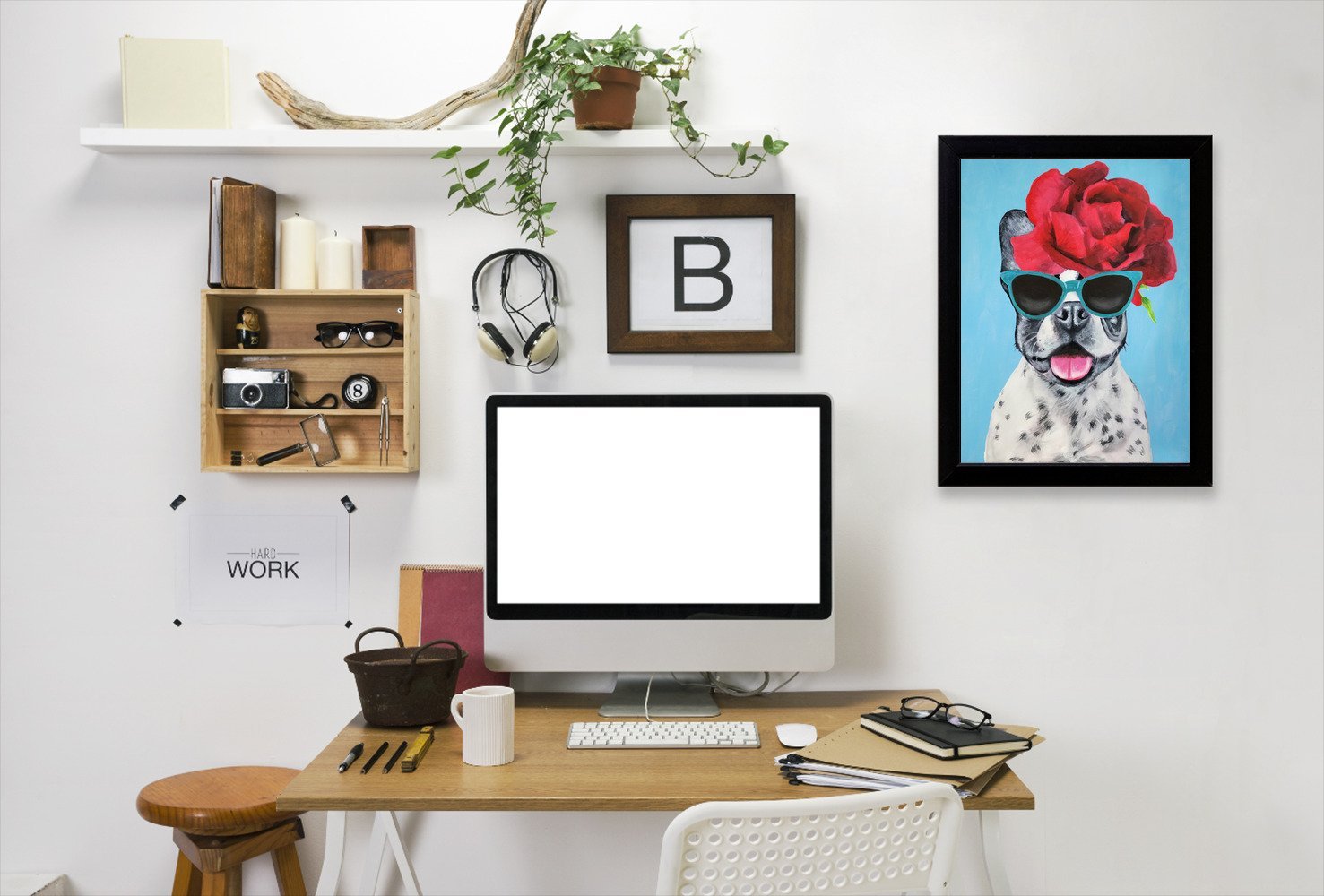 Bulldog Flower Power By Coco De Paris - Black Framed Print - Wall Art - Americanflat