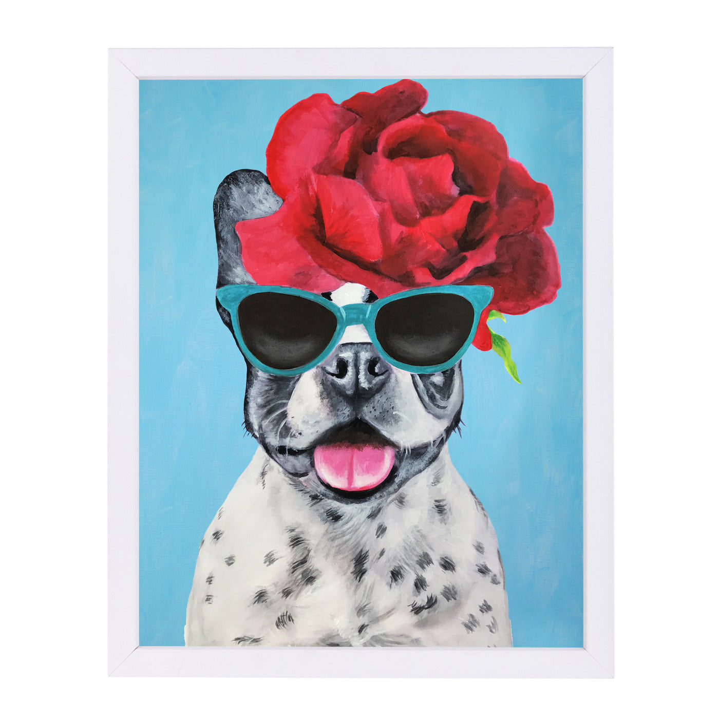 Bulldog Flower Power By Coco De Paris - White Framed Print - Wall Art - Americanflat
