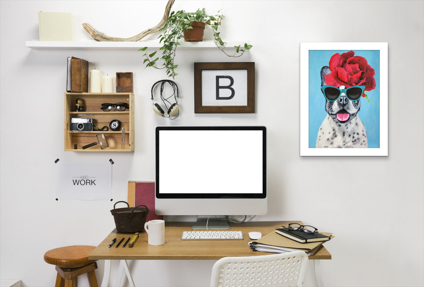 Bulldog Flower Power By Coco De Paris - White Framed Print - Wall Art - Americanflat