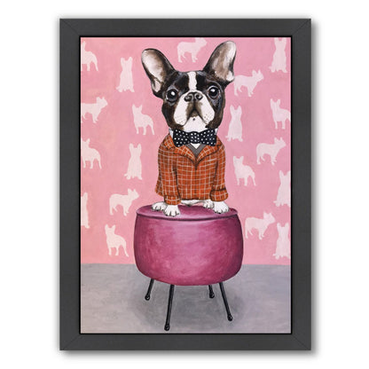 Bulldog On Pouf By Coco De Paris - Black Framed Print - Wall Art - Americanflat