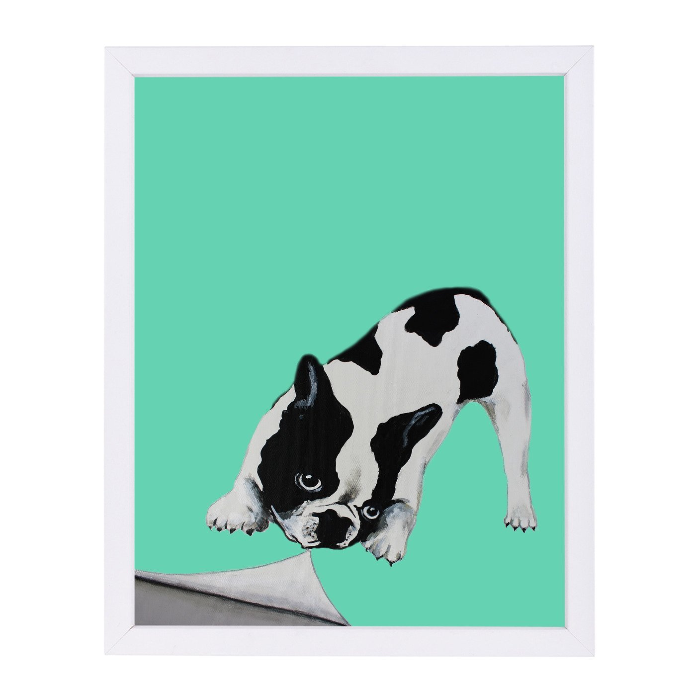 Bulldog Turning Paper By Coco De Paris - White Framed Print - Wall Art - Americanflat
