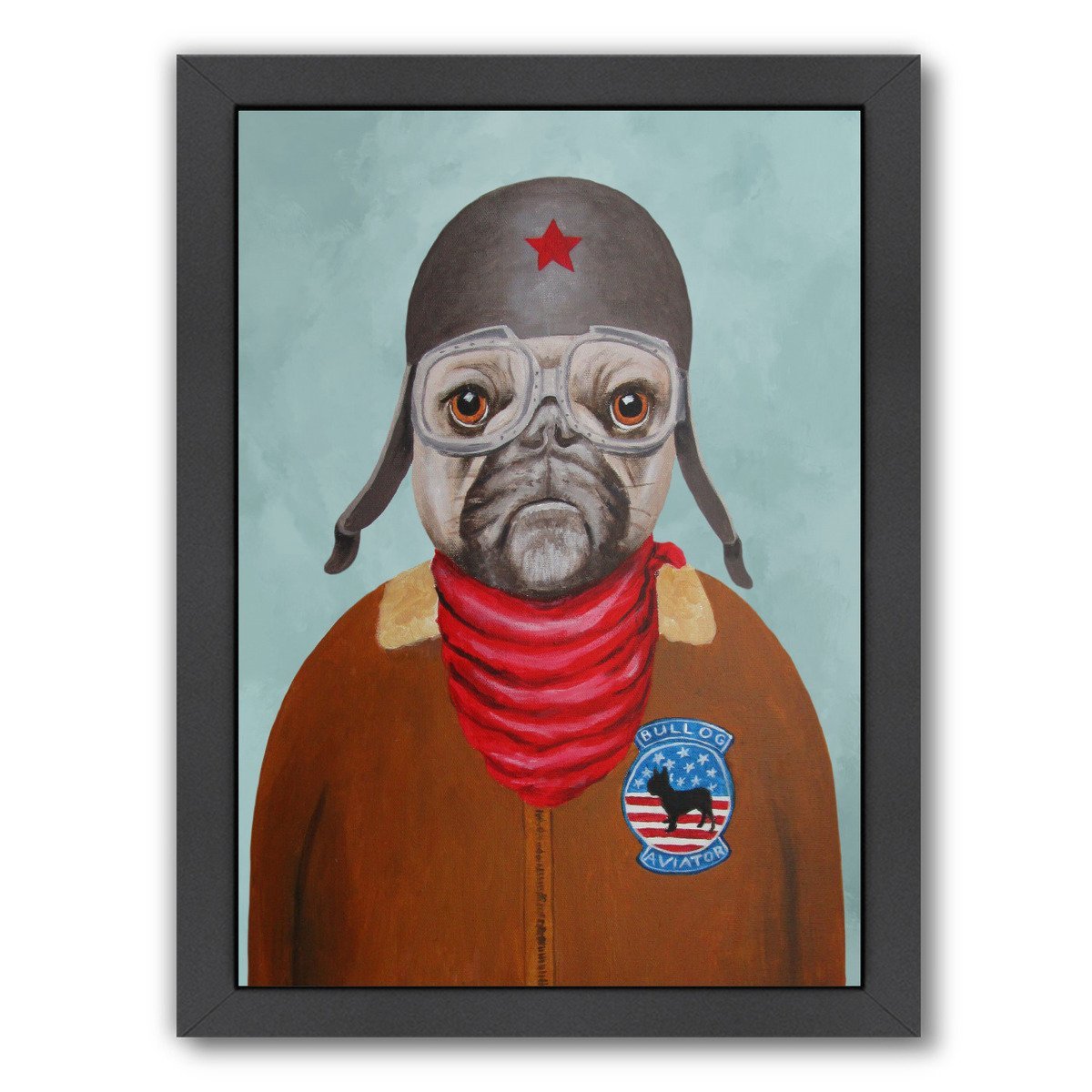 Bulldog With Helmet By Coco De Paris - Black Framed Print - Wall Art - Americanflat