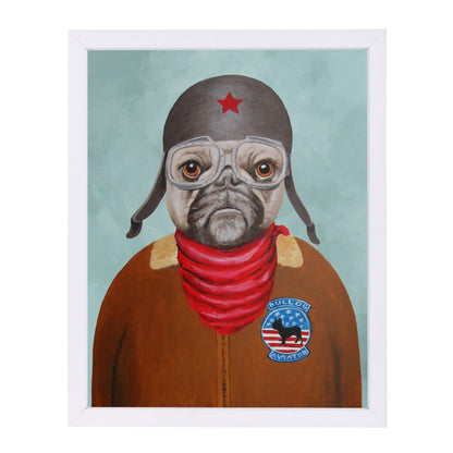 Bulldog With Helmet By Coco De Paris - White Framed Print - Wall Art - Americanflat