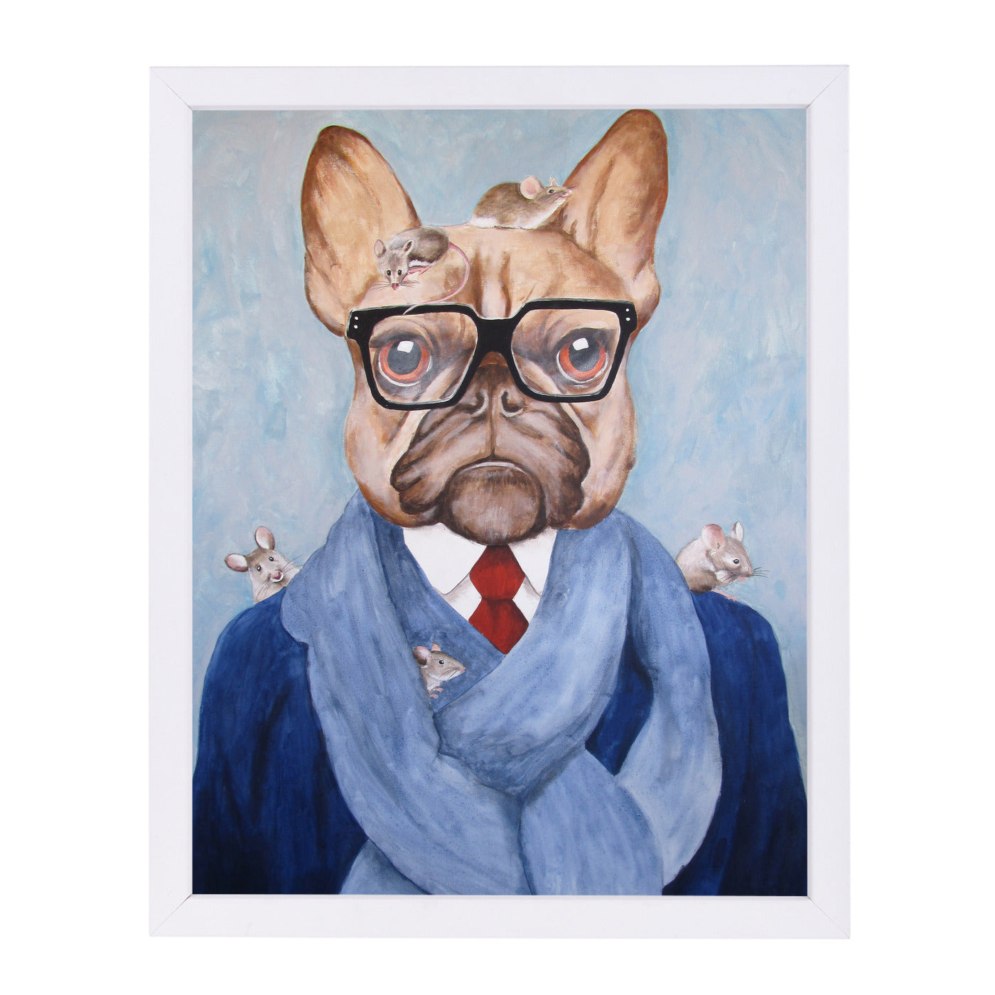Bulldog With Mice By Coco De Paris - White Framed Print - Wall Art - Americanflat