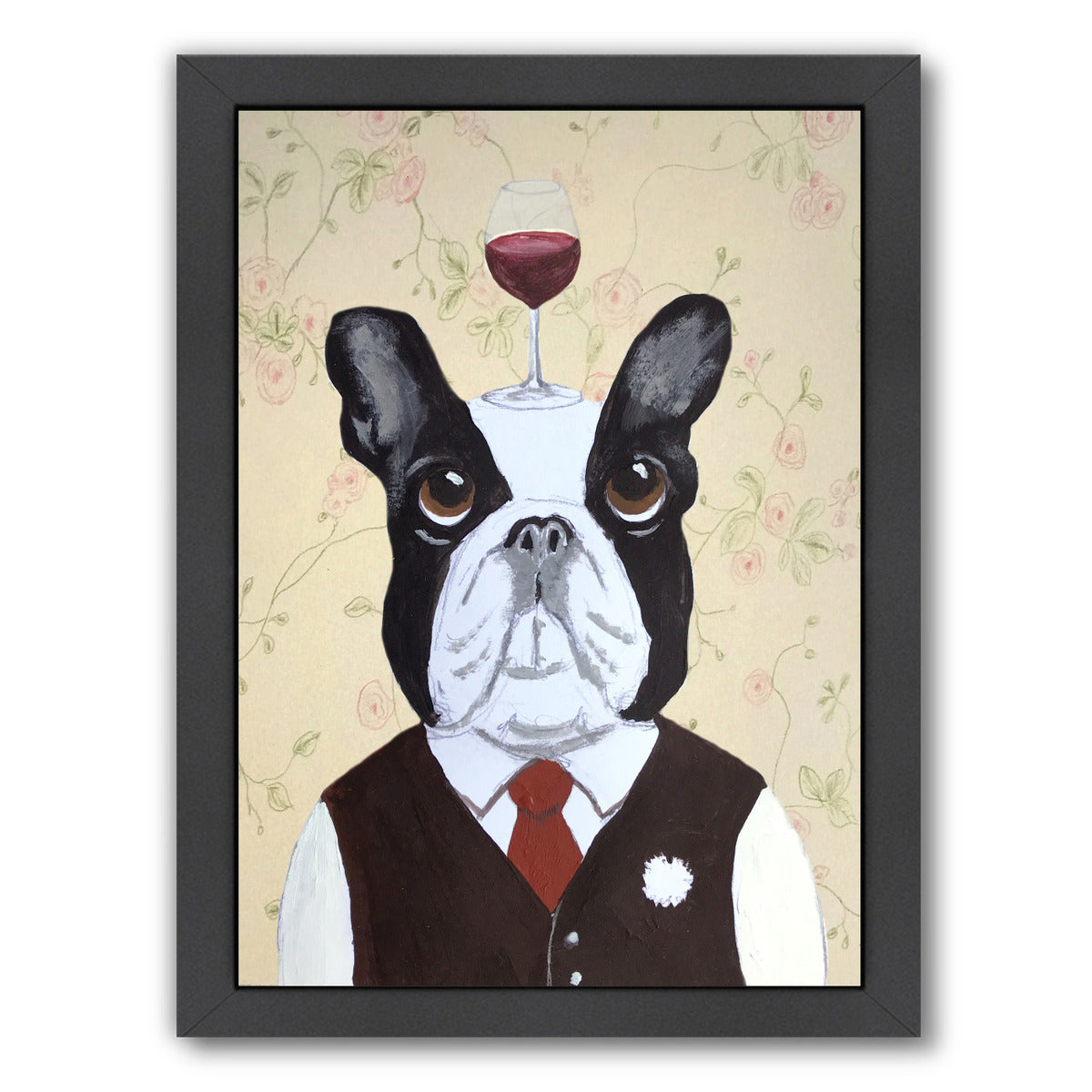 Bulldog With Wineglass By Coco De Paris - Black Framed Print - Wall Art - Americanflat