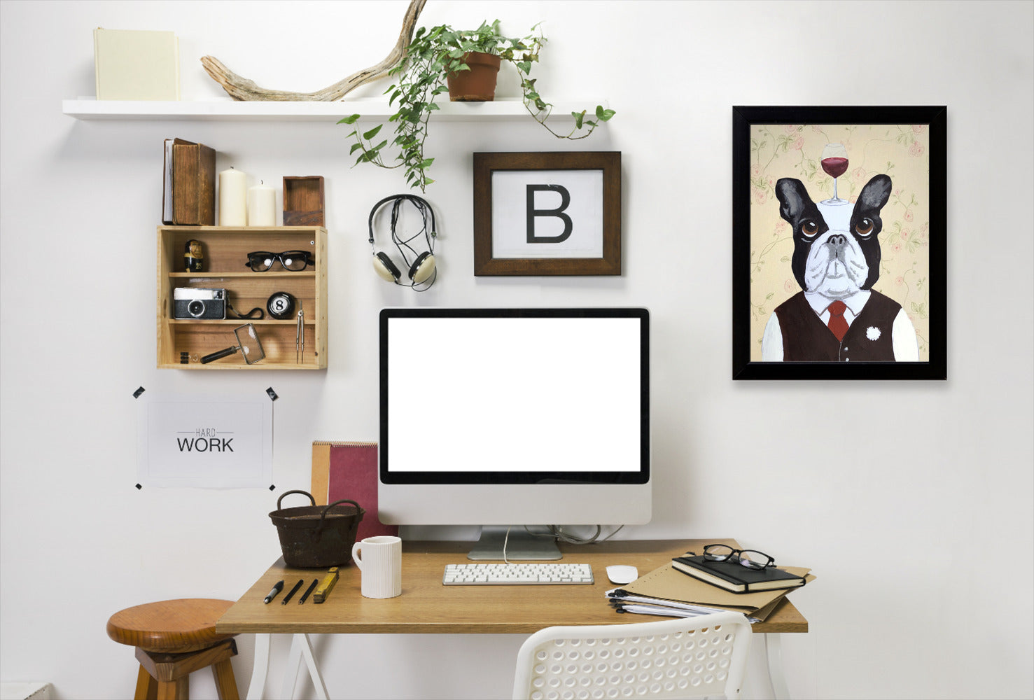 Bulldog With Wineglass By Coco De Paris - Black Framed Print - Wall Art - Americanflat