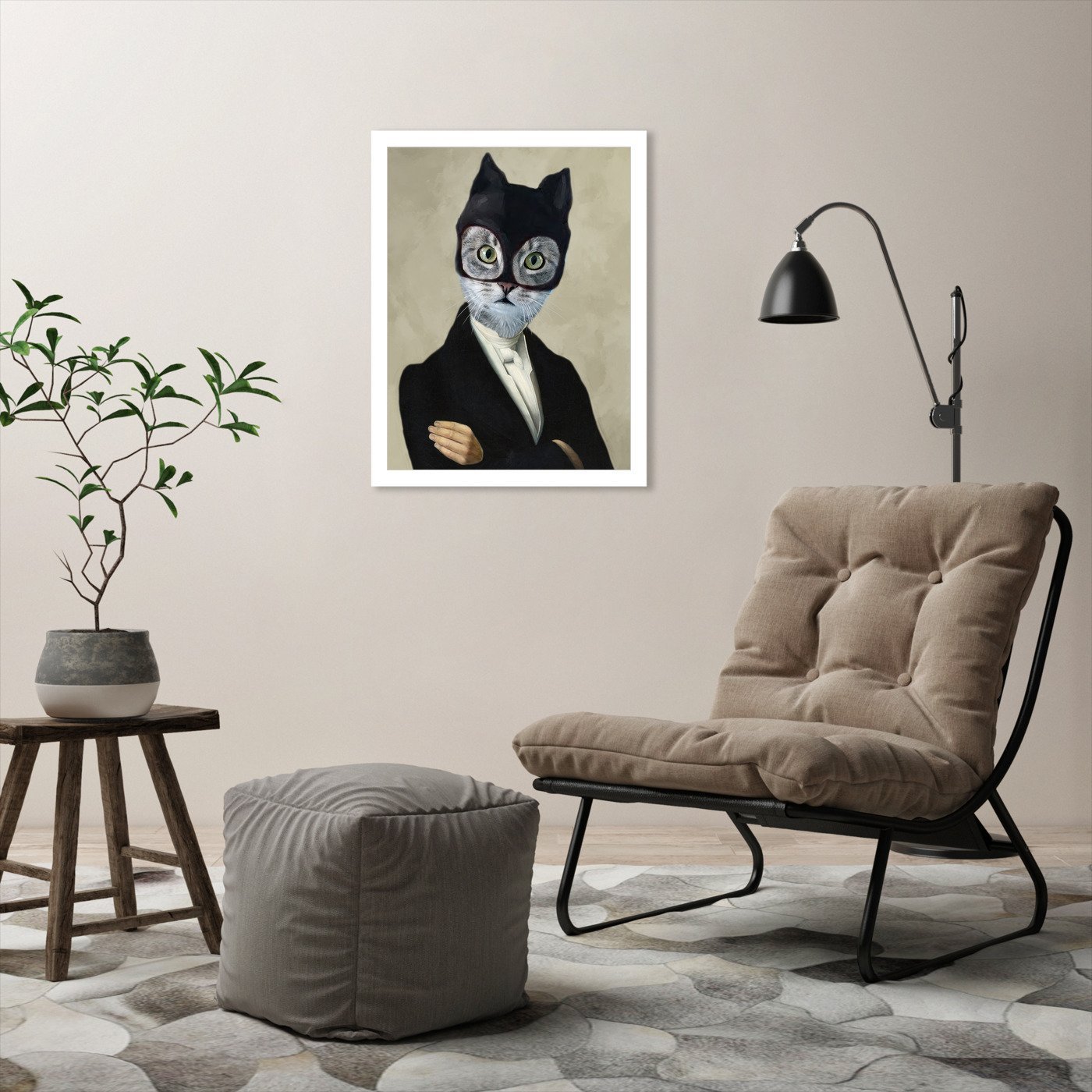 Cat Batman By Coco De Paris - White Framed Print - Wall Art - Americanflat