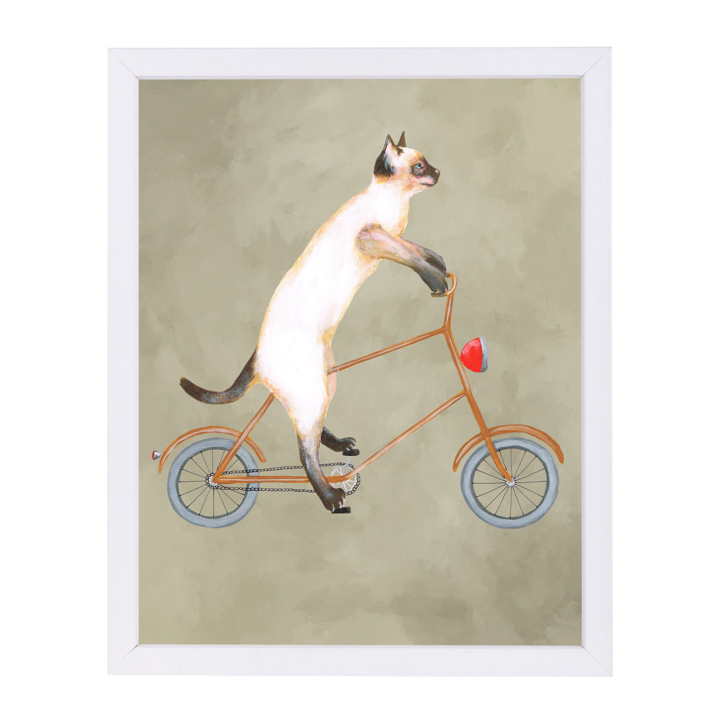 Cat On Bicycle By Coco De Paris - White Framed Print - Wall Art - Americanflat