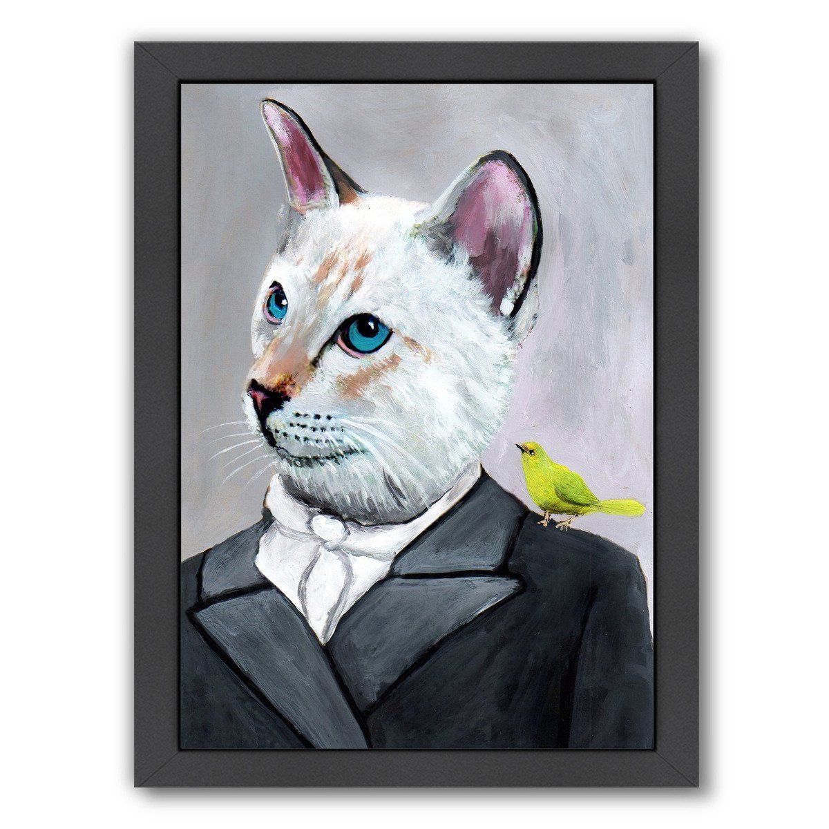 Cat With Bird By Coco De Paris - Black Framed Print - Wall Art - Americanflat