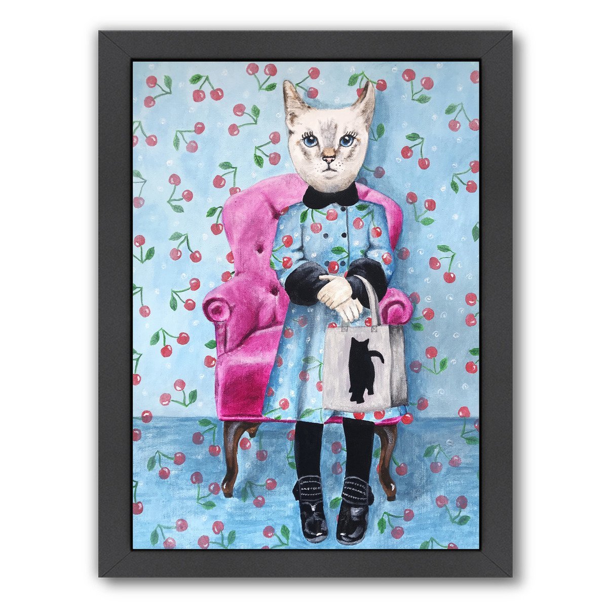 Cat With Cat Bag By Coco De Paris - Black Framed Print - Wall Art - Americanflat