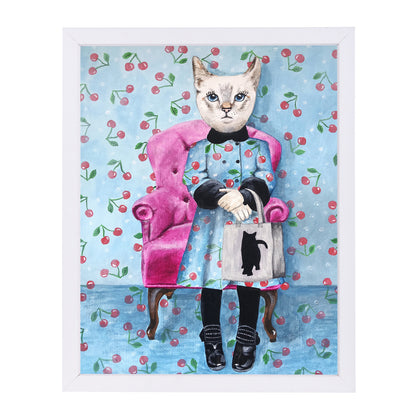 Cat With Cat Bag By Coco De Paris - White Framed Print - Wall Art - Americanflat