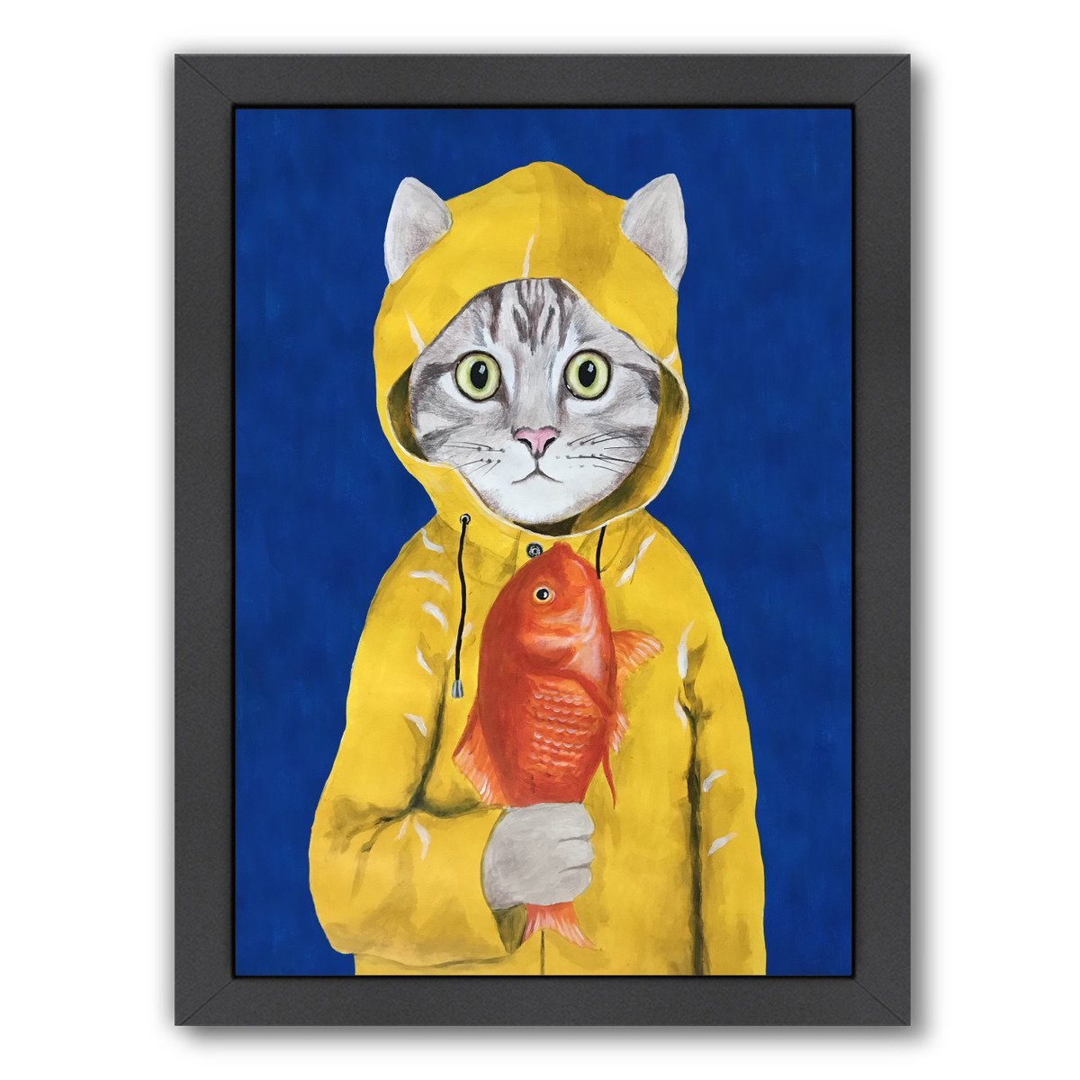 Cat With Fish By Coco De Paris - Black Framed Print - Wall Art - Americanflat