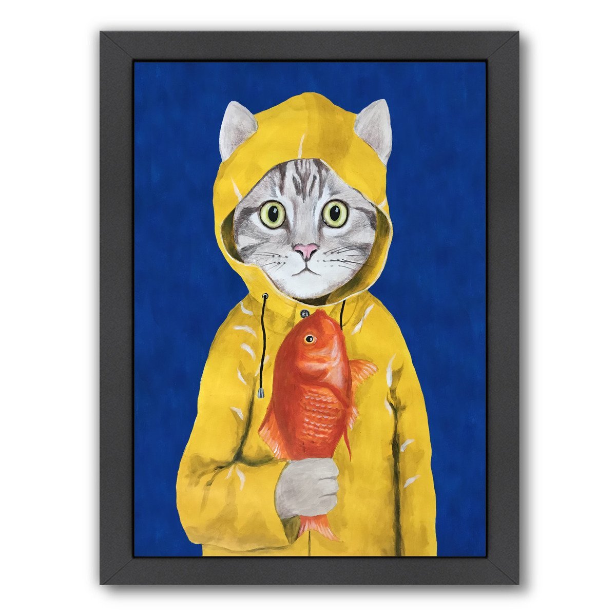 Cat With Fish By Coco De Paris - Black Framed Print - Wall Art - Americanflat