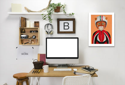 Cat With Helmet By Coco De Paris - White Framed Print - Wall Art - Americanflat