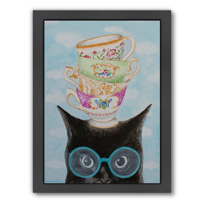 Cat With Stacked Cups By Coco De Paris - Black Framed Print - Wall Art - Americanflat