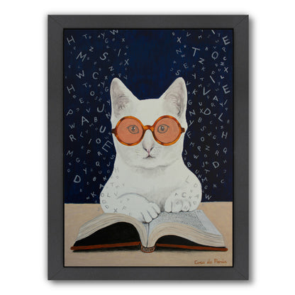 Cat Reading Book By Coco De Paris - Black Framed Print - Wall Art - Americanflat