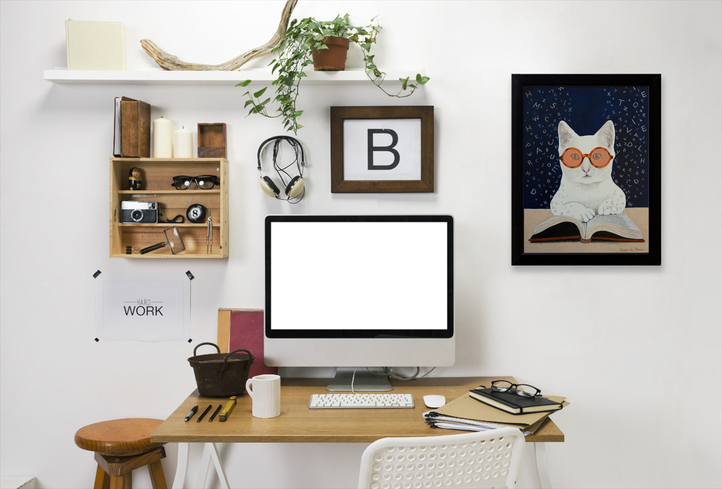 Cat Reading Book By Coco De Paris - Black Framed Print - Wall Art - Americanflat