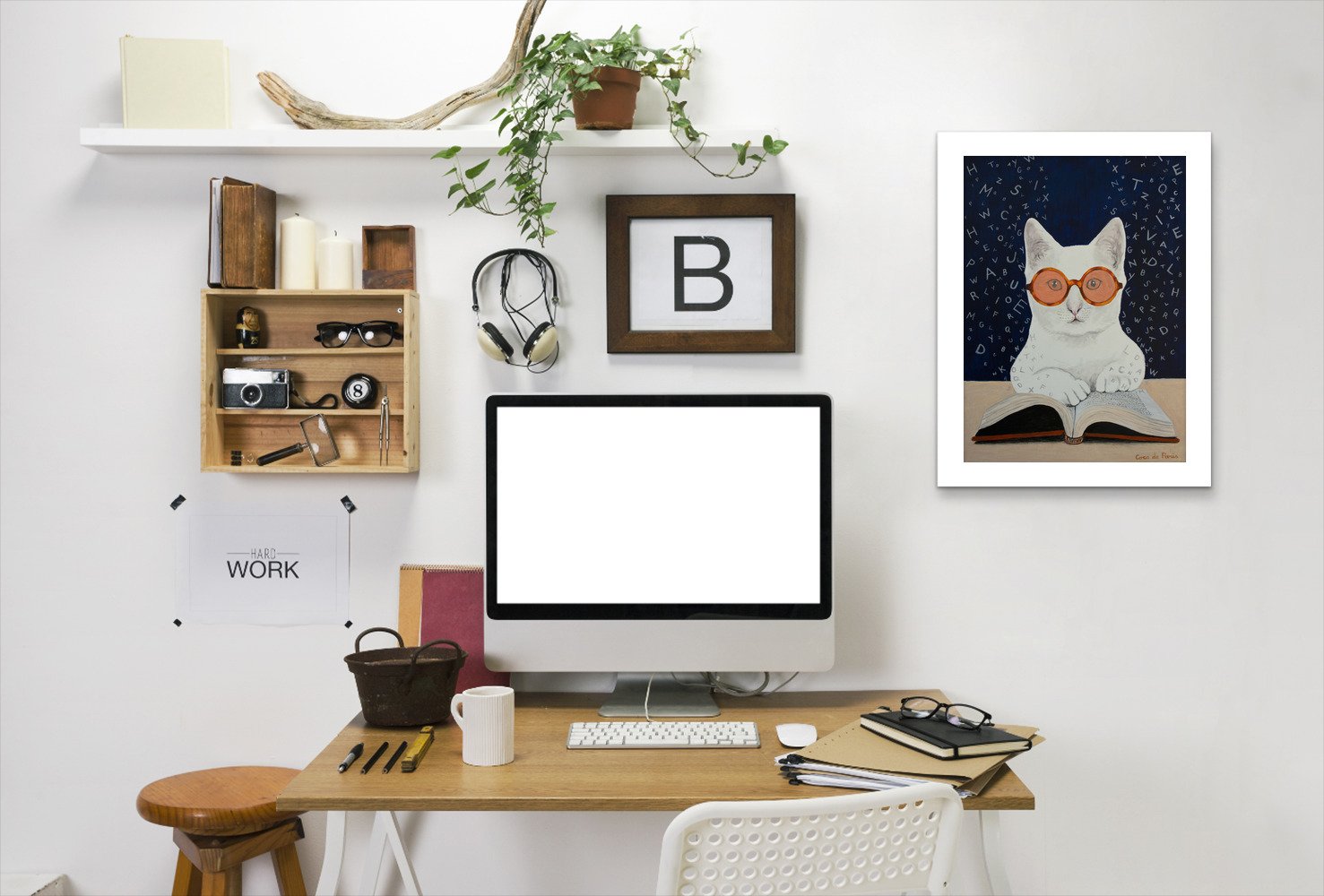 Cat Reading Book By Coco De Paris - Framed Print - Americanflat