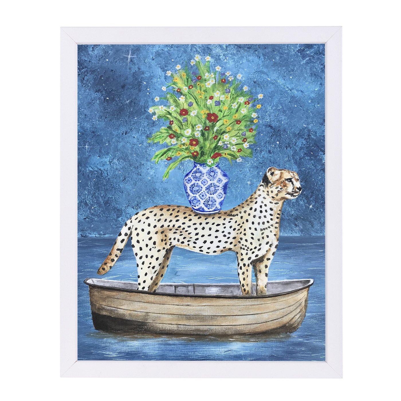 Cheetah Flowers By Coco De Paris - White Framed Print - Wall Art - Americanflat
