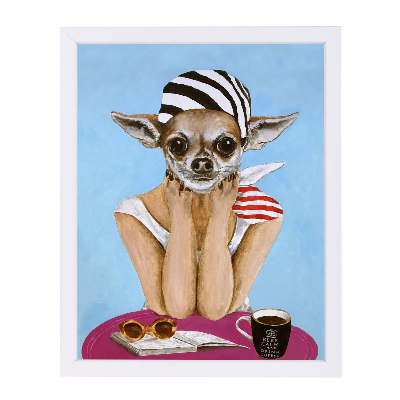 Chihuahua Bistro By Coco De Paris - White Framed Print - Wall Art - Americanflat
