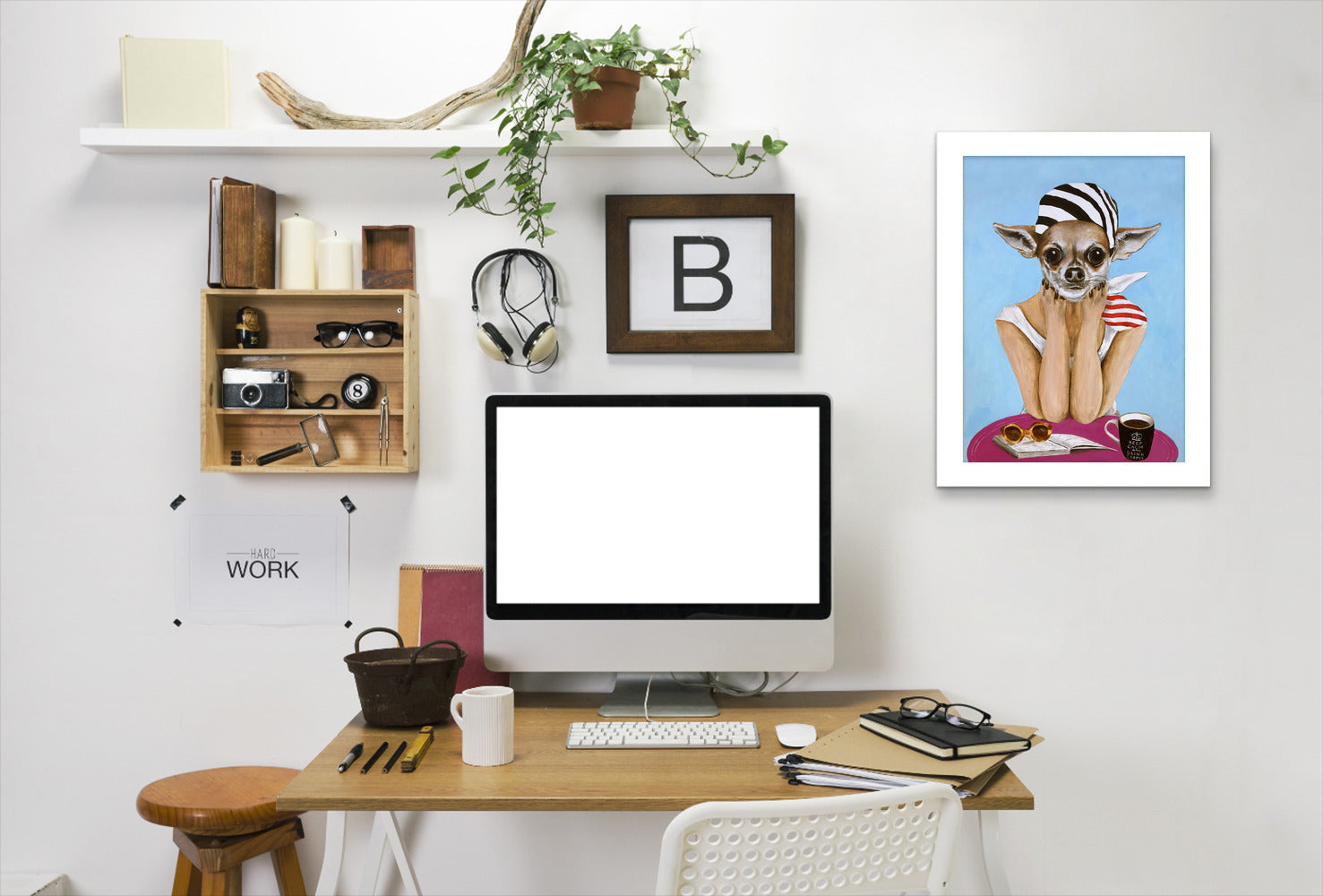 Chihuahua Bistro By Coco De Paris - White Framed Print - Wall Art - Americanflat