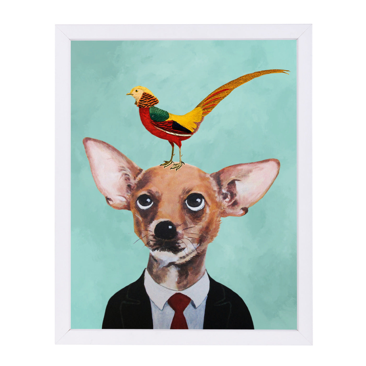 Chihuahua With Bird By Coco De Paris - White Framed Print - Wall Art - Americanflat