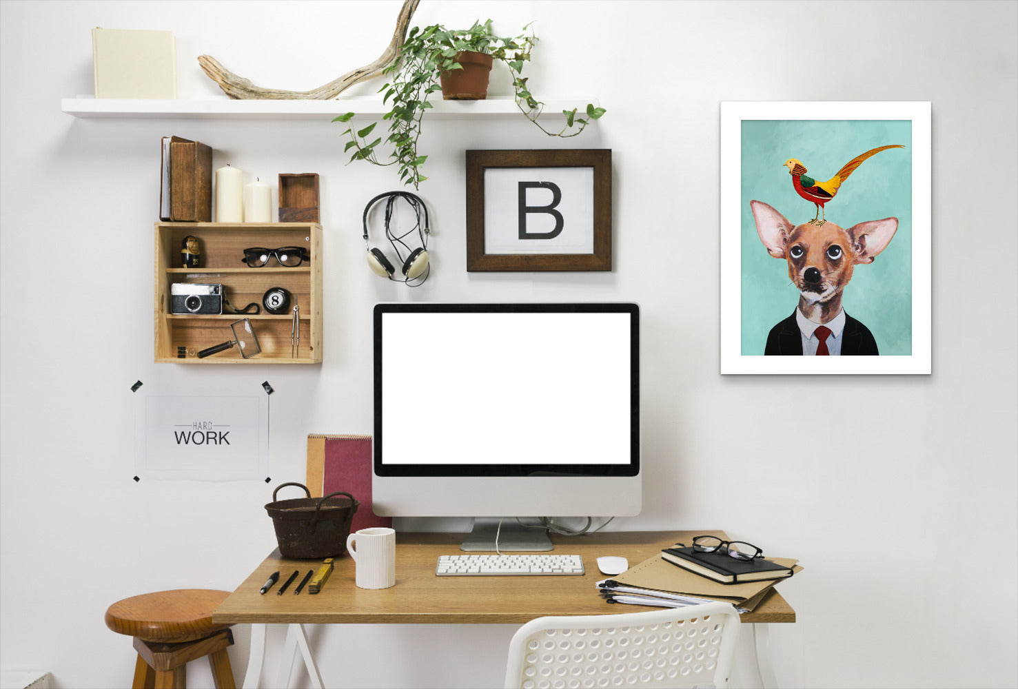 Chihuahua With Bird By Coco De Paris - White Framed Print - Wall Art - Americanflat