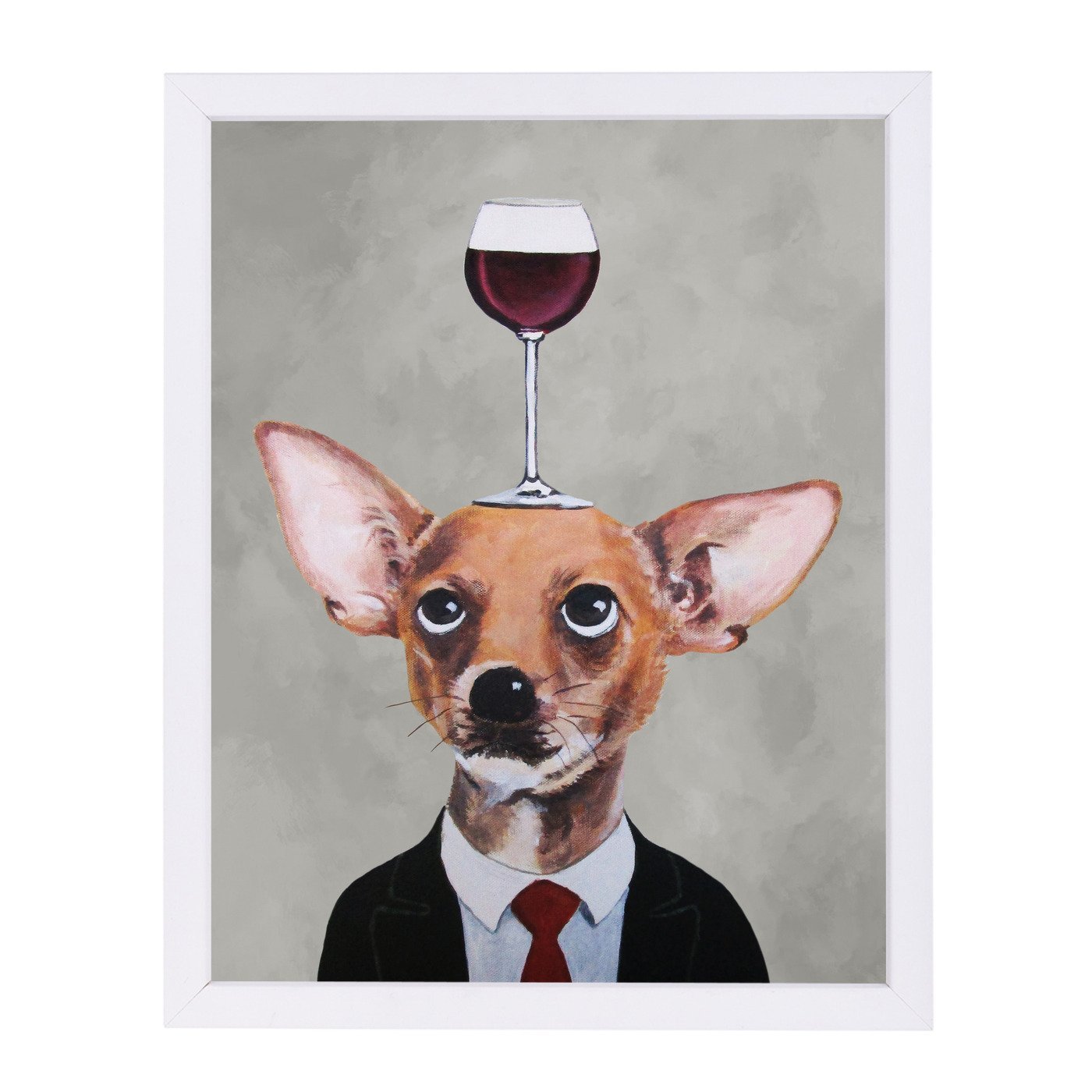 Chihuahua With Wineglass By Coco De Paris - White Framed Print - Wall Art - Americanflat