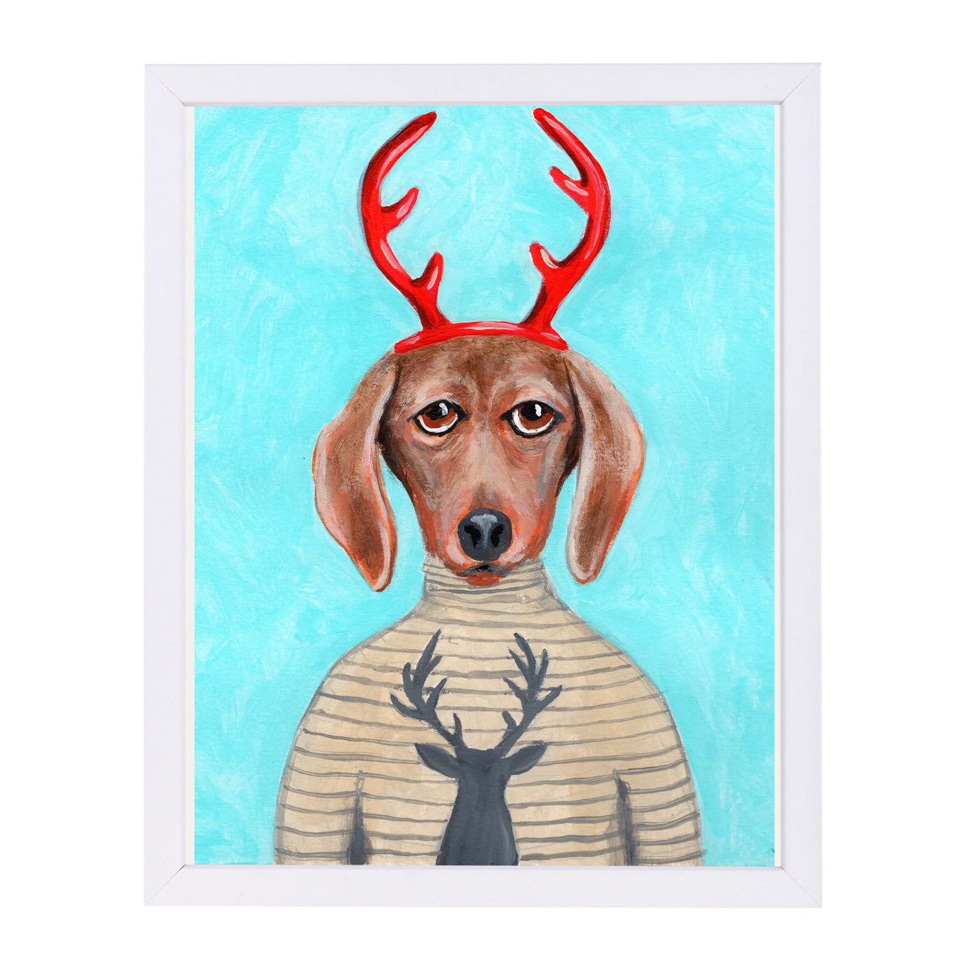Dachshund Deer By Coco De Paris - White Framed Print - Wall Art - Americanflat