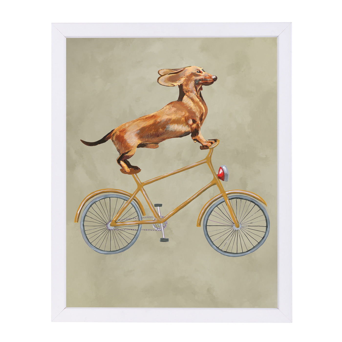 Dachshund On Bicycle By Coco De Paris - White Framed Print - Wall Art - Americanflat