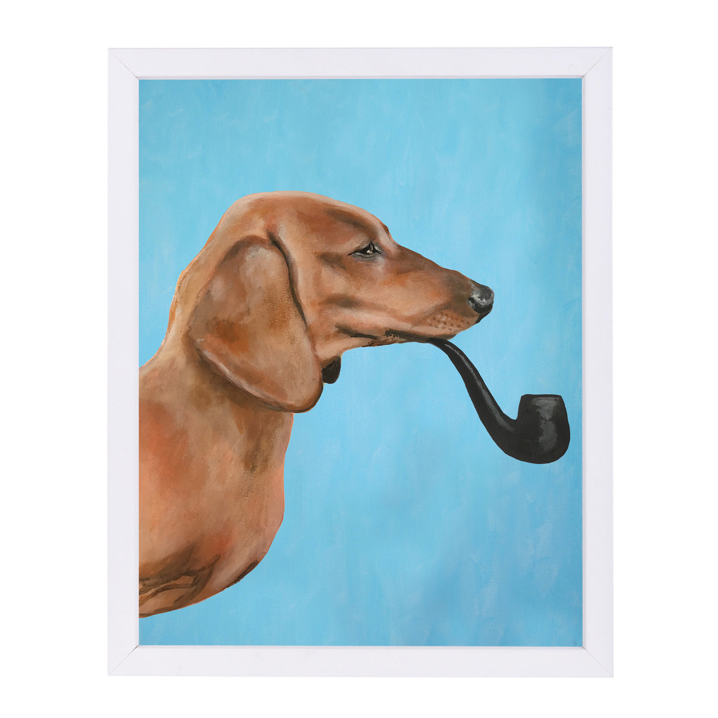 Dachshund With Pipe By Coco De Paris - White Framed Print - Wall Art - Americanflat