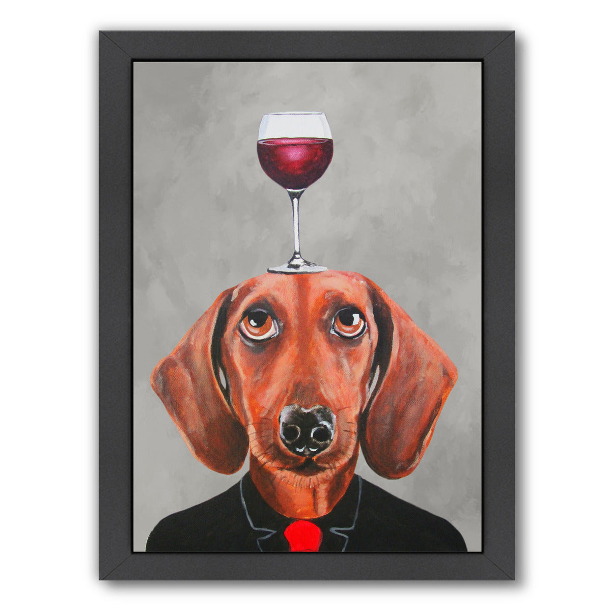 Dachshund With Wineglass By Coco De Paris - Black Framed Print - Wall Art - Americanflat