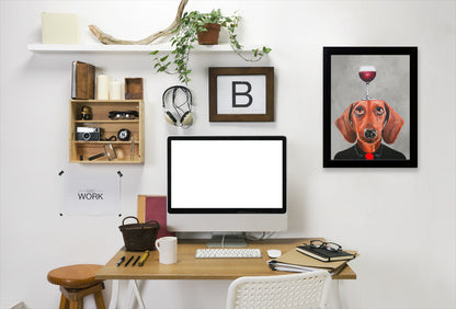 Dachshund With Wineglass By Coco De Paris - Black Framed Print - Wall Art - Americanflat