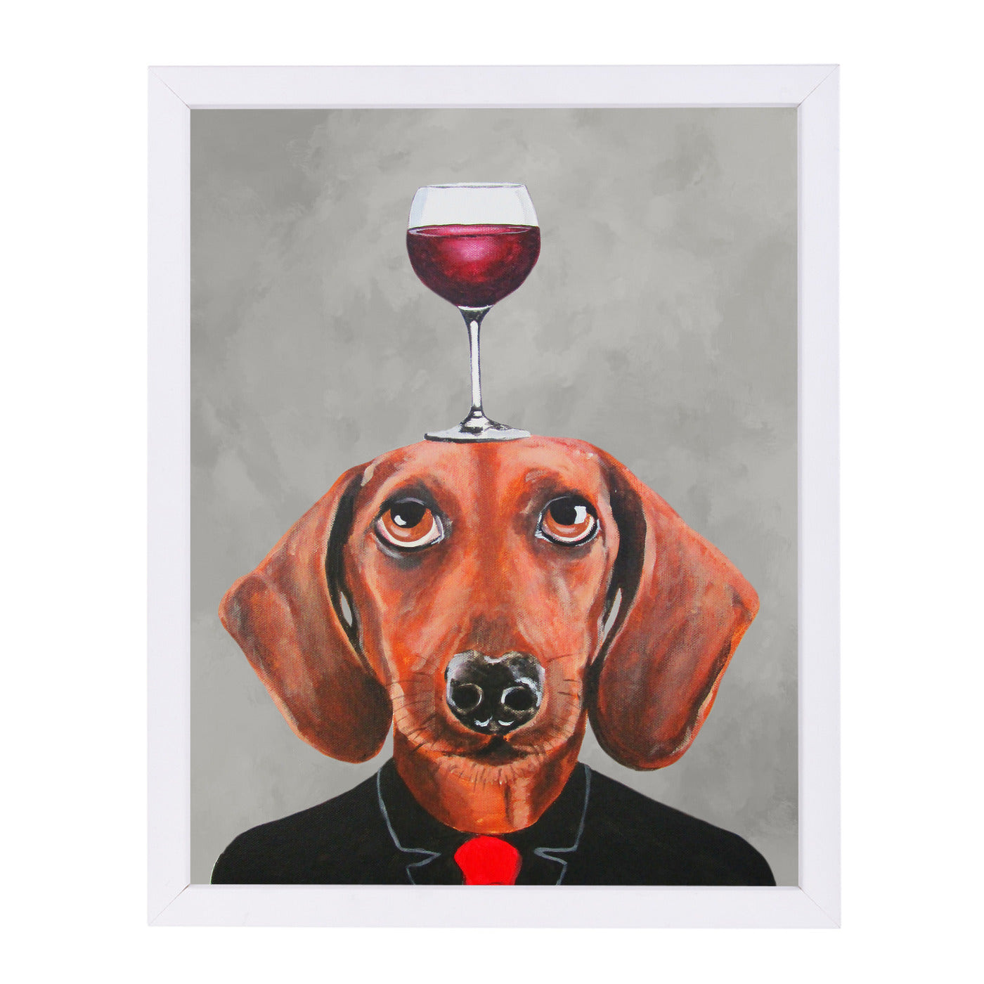Dachshund With Wineglass By Coco De Paris - White Framed Print - Wall Art - Americanflat