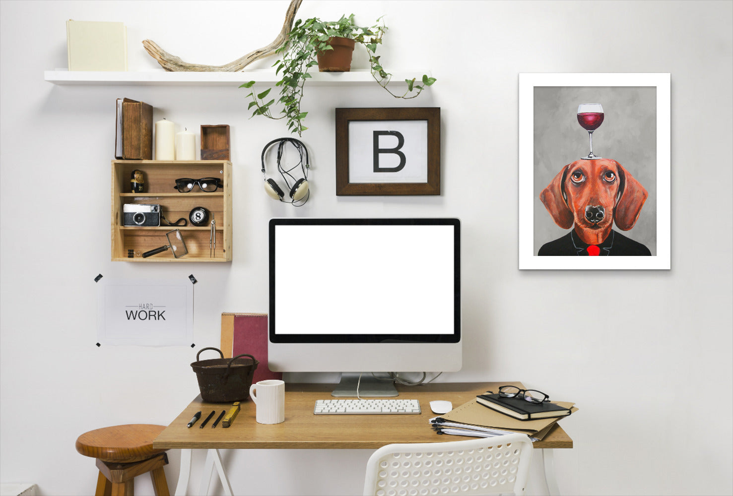 Dachshund With Wineglass By Coco De Paris - White Framed Print - Wall Art - Americanflat