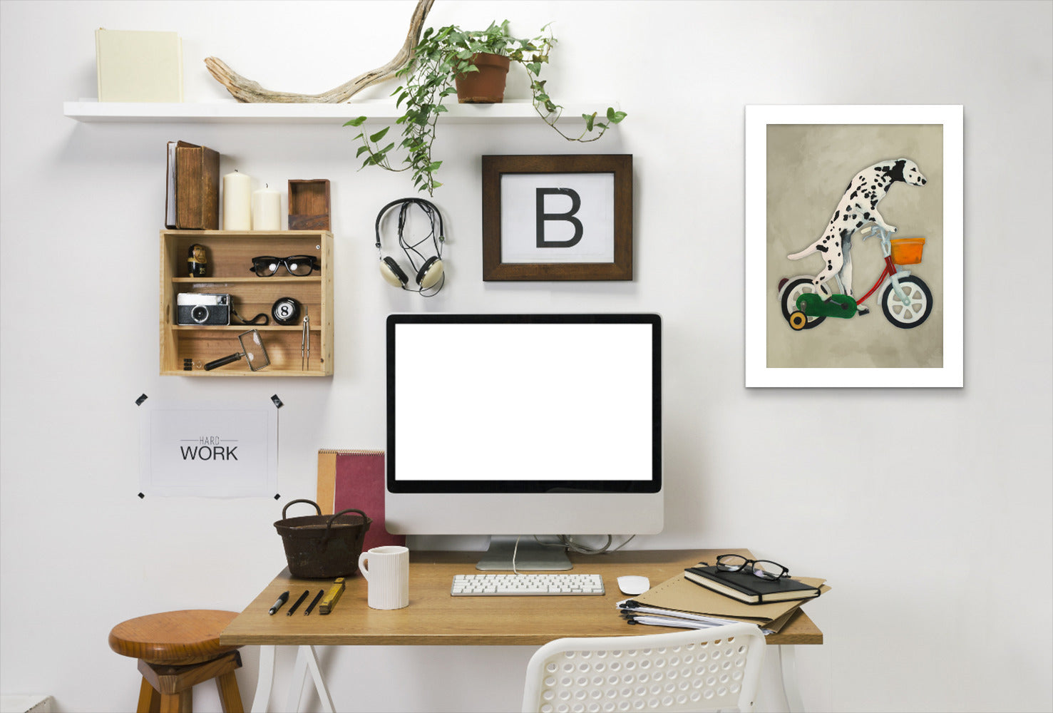 Dalmatian Cycling By Coco De Paris - White Framed Print - Wall Art - Americanflat