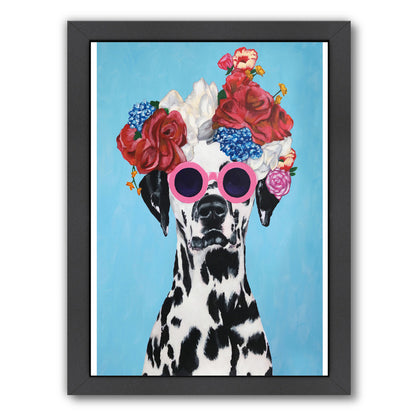 Dalmatian Flower Power Blue By Coco De Paris - Black Framed Print - Wall Art - Americanflat