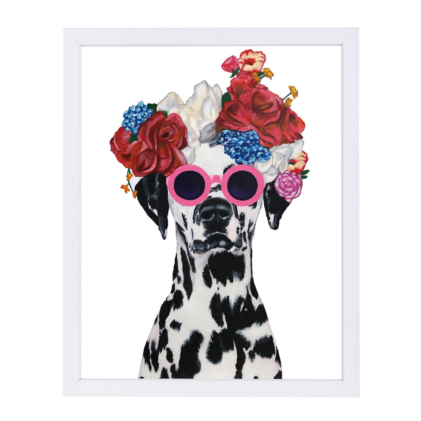 Dalmatian Flower Power White By Coco De Paris - White Framed Print - Wall Art - Americanflat