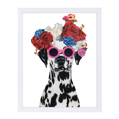 Dalmatian Flower Power White By Coco De Paris - White Framed Print - Wall Art - Americanflat