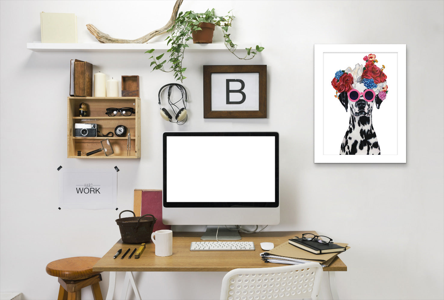 Dalmatian Flower Power White By Coco De Paris - White Framed Print - Wall Art - Americanflat