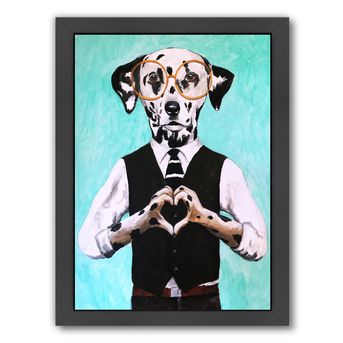 Dalmatian With Fingerheart By Coco De Paris - Black Framed Print - Wall Art - Americanflat