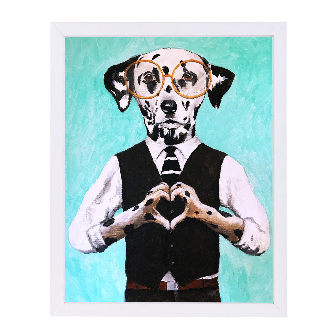 Dalmatian With Fingerheart By Coco De Paris - White Framed Print - Wall Art - Americanflat