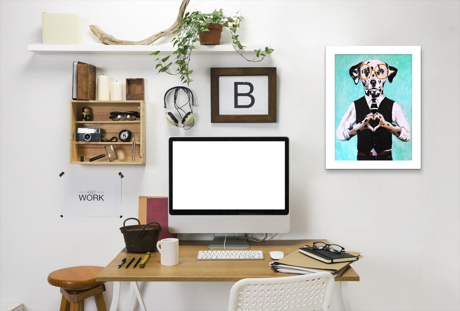 Dalmatian With Fingerheart By Coco De Paris - White Framed Print - Wall Art - Americanflat