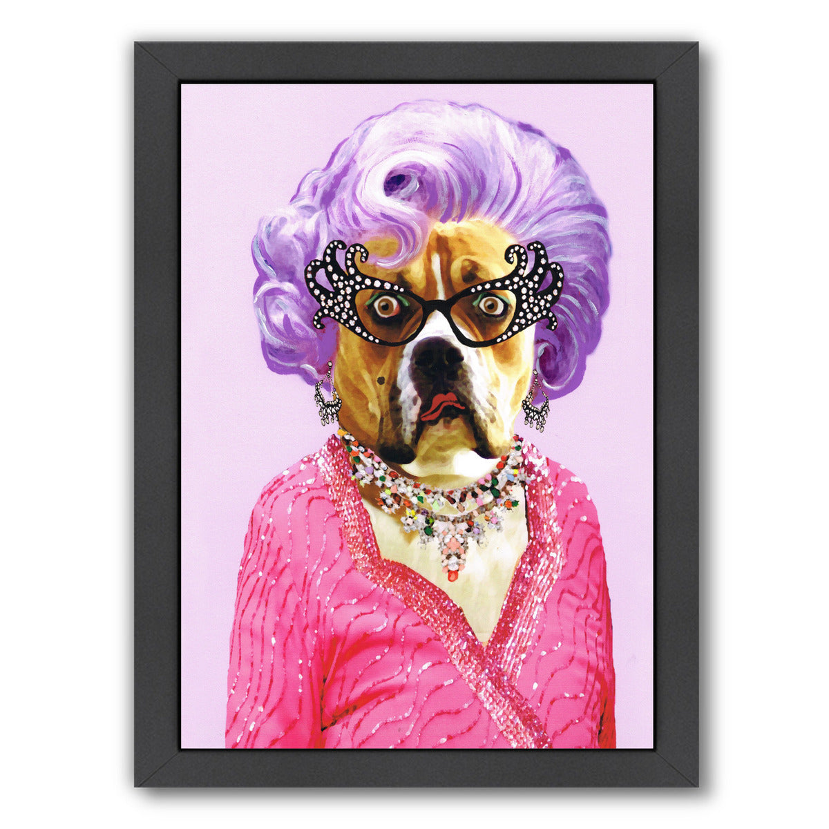 Dame Edna Bulldog By Coco De Paris - Black Framed Print - Wall Art - Americanflat
