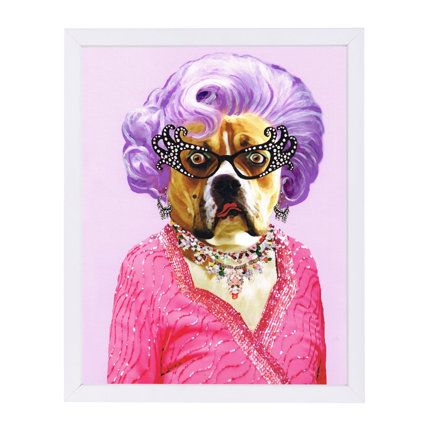 Dame Edna Bulldog By Coco De Paris - White Framed Print - Wall Art - Americanflat
