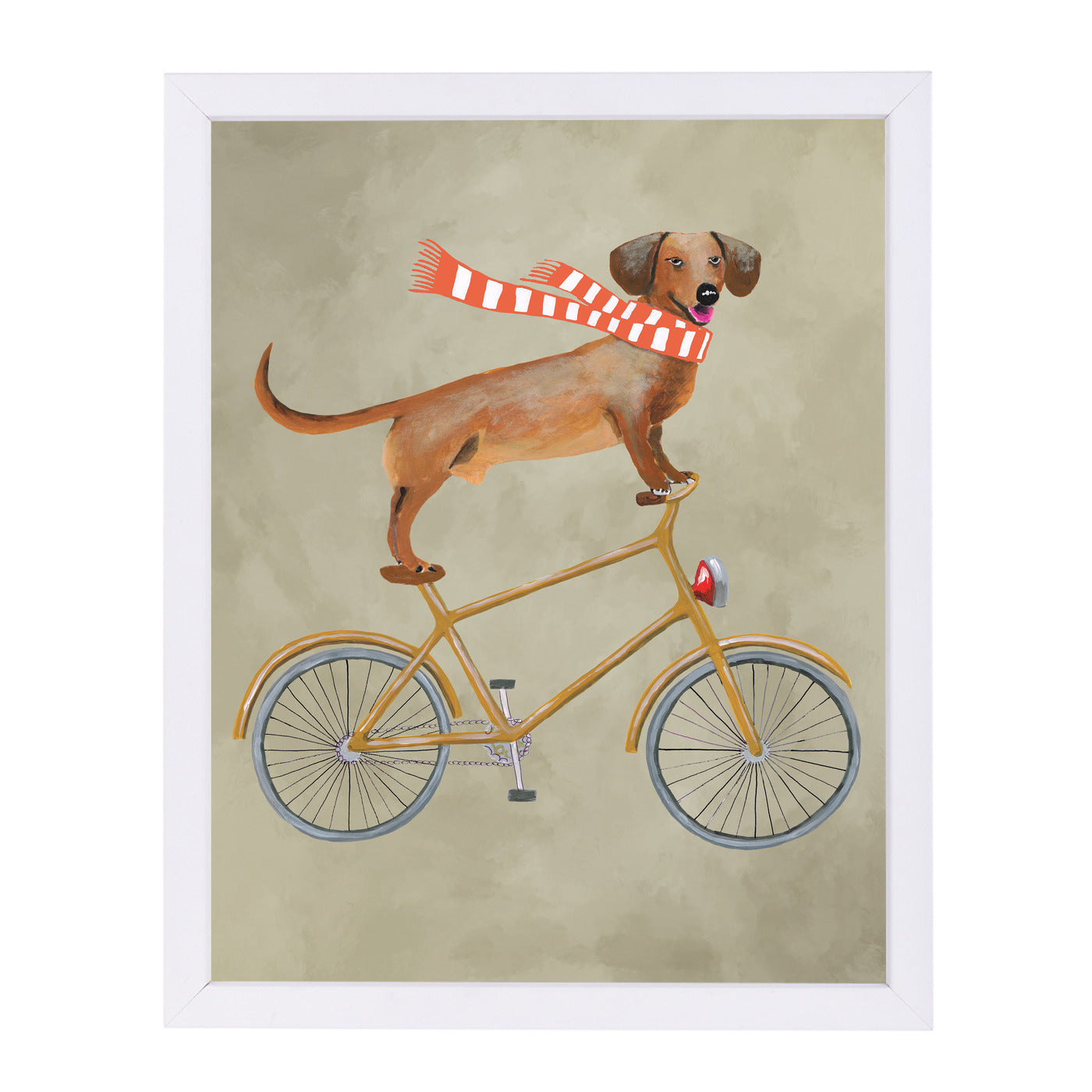 Daschund On Bicycle By Coco De Paris - White Framed Print - Wall Art - Americanflat