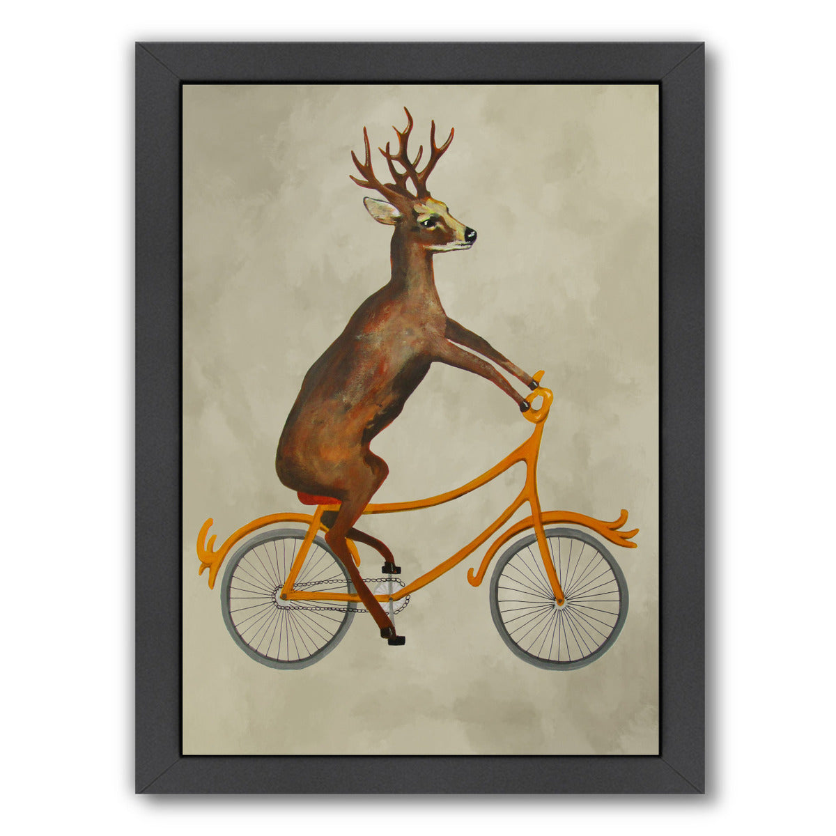 Deer On Bicycle By Coco De Paris - Black Framed Print - Wall Art - Americanflat